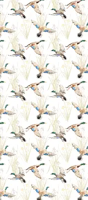 Fabric roller blind with a flying ducks pattern