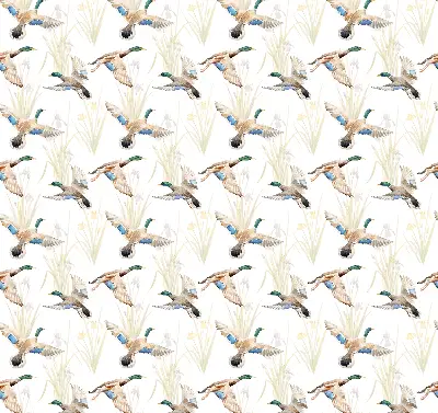 Fabric roller blind with a flying ducks pattern