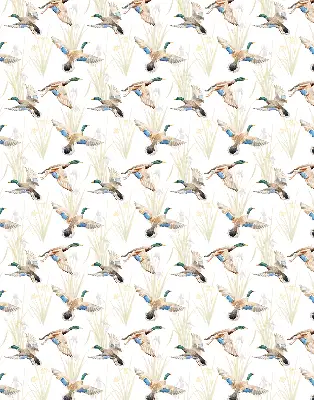 Fabric roller blind with a flying ducks pattern