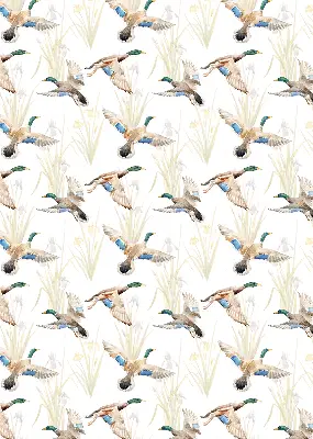 Fabric roller blind with a flying ducks pattern