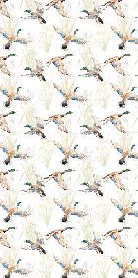 Fabric roller blind with a flying ducks pattern