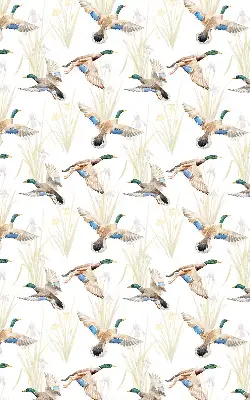 Fabric roller blind with a flying ducks pattern