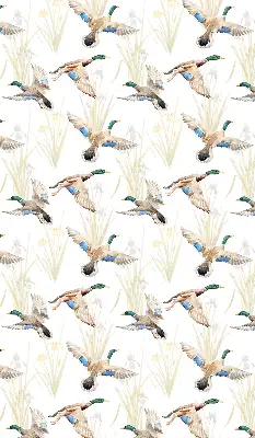 Fabric roller blind with a flying ducks pattern