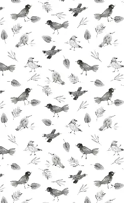 Modern roller blind with a drawn birds and leaves pattern