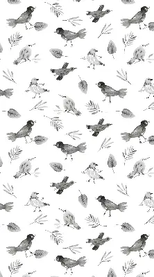 Modern roller blind with a drawn birds and leaves pattern