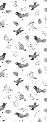 Modern roller blind with a drawn birds and leaves pattern