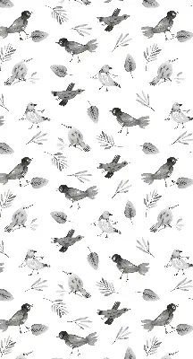 Modern roller blind with a drawn birds and leaves pattern
