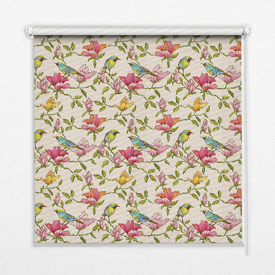 Modern roller blind with birds on flowers pattern