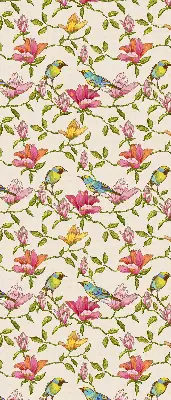 Modern roller blind with birds on flowers pattern