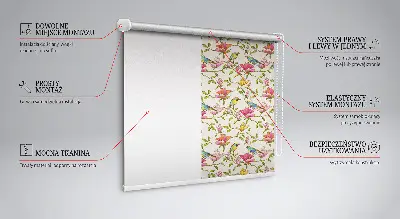 Modern roller blind with birds on flowers pattern