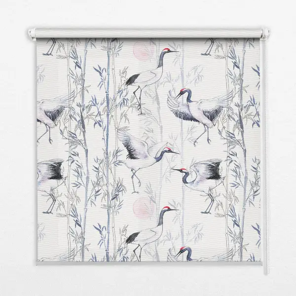 Modern roller blind with herons and trees pattern