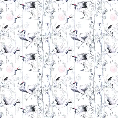 Modern roller blind with herons and trees pattern