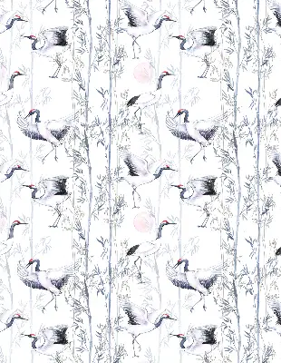 Modern roller blind with herons and trees pattern