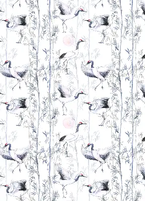 Modern roller blind with herons and trees pattern