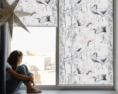 Modern roller blind with herons and trees pattern