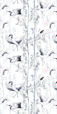Modern roller blind with herons and trees pattern