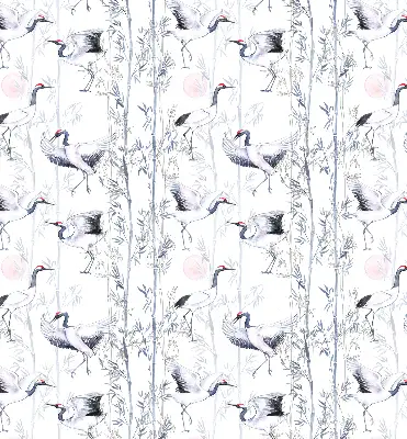 Modern roller blind with herons and trees pattern