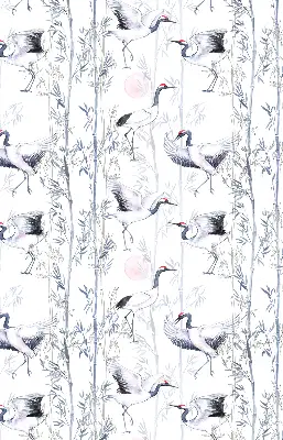 Modern roller blind with herons and trees pattern