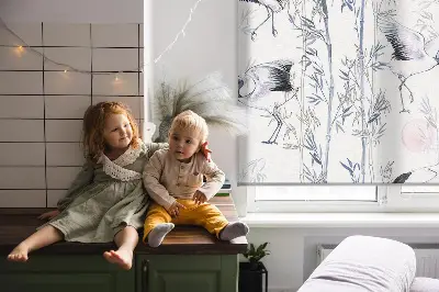 Modern roller blind with herons and trees pattern