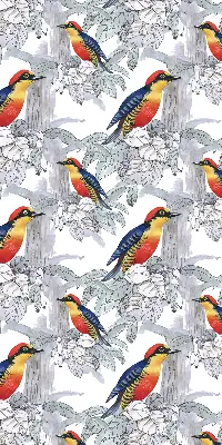 Roller blind for large window colorful bird print