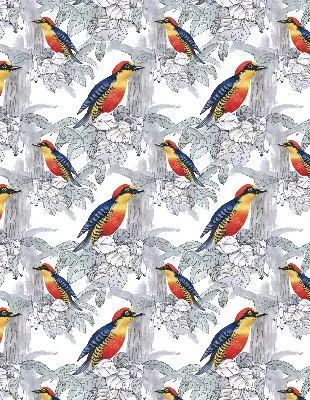 Roller blind for large window colorful bird print