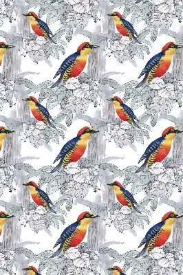 Roller blind for large window colorful bird print