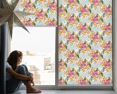 Fabric roller blind Birds among the branches of a tree