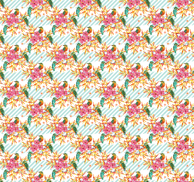 Fabric roller blind Birds among the branches of a tree