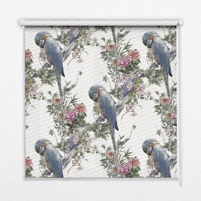 Roller blind for large window parrots on flowers design