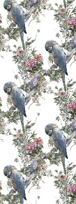 Roller blind for large window parrots on flowers design