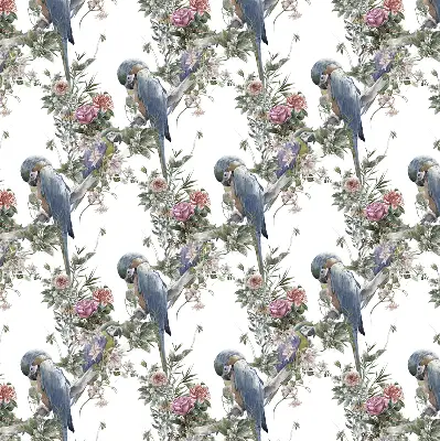 Roller blind for large window parrots on flowers design