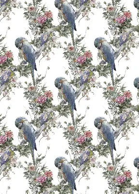 Roller blind for large window parrots on flowers design