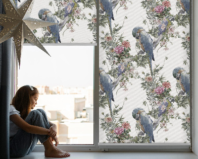 Roller blind for large window Parrots on flowers