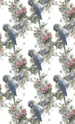 Roller blind for large window parrots on flowers design