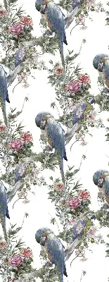 Roller blind for large window parrots on flowers design