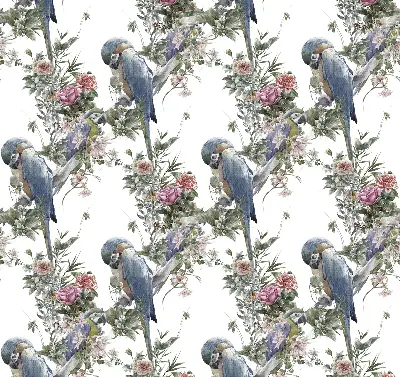 Roller blind for large window parrots on flowers design