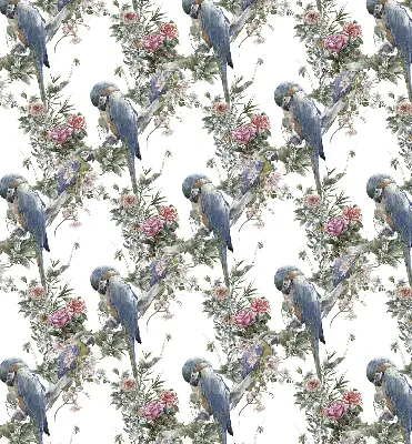 Roller blind for large window parrots on flowers design