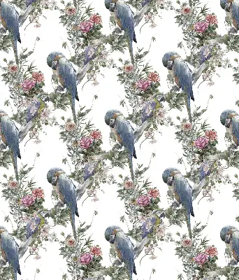 Roller blind for large window parrots on flowers design