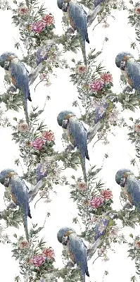 Roller blind for large window parrots on flowers design
