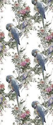 Roller blind for large window parrots on flowers design