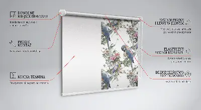 Roller blind for large window parrots on flowers design