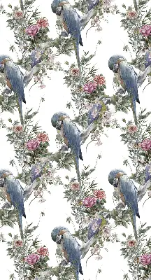Roller blind for large window parrots on flowers design