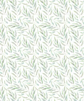 Fabric roller blind with a green leaves pattern