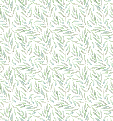 Fabric roller blind with a green leaves pattern