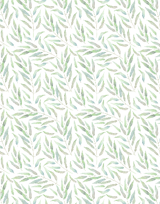 Fabric roller blind with a green leaves pattern