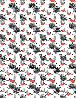 Fabric roller blind with bullfinch bird print
