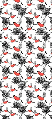 Fabric roller blind with bullfinch bird print