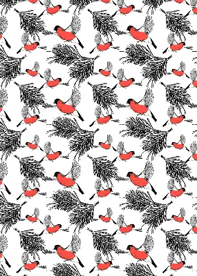 Fabric roller blind with bullfinch bird print