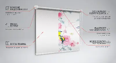 Modern roller blind with birds on flowers pattern