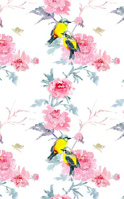 Modern roller blind with birds on flowers pattern